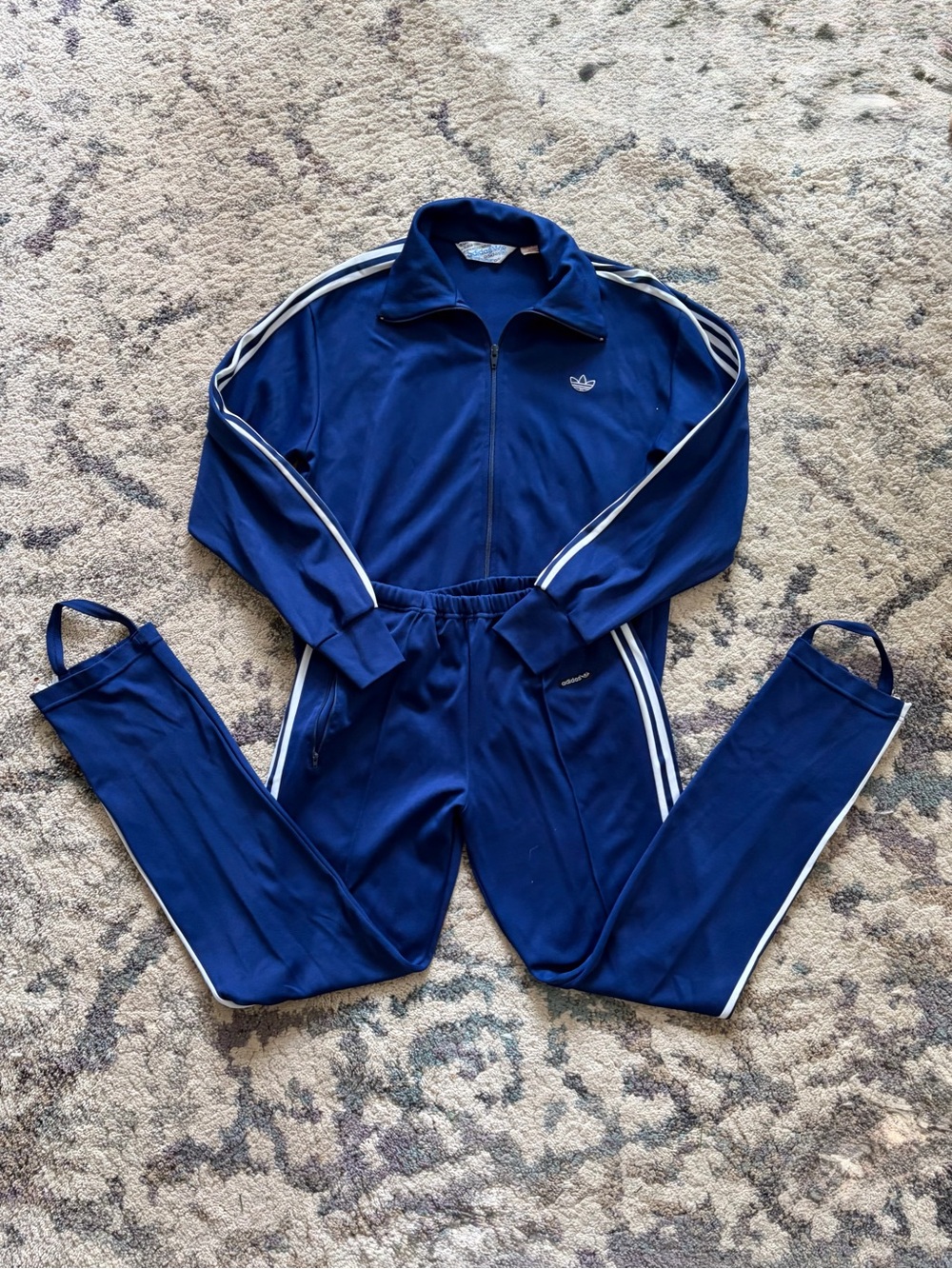 Vintage 1970s/early 1980s Adidas Trefoil Blue 3-Stripe Stirrup Tracksuit